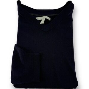 Nordstrom Navy Blue V-Neck Extra Fine Merino Wool Jumper Sweater Size‎ Large L
